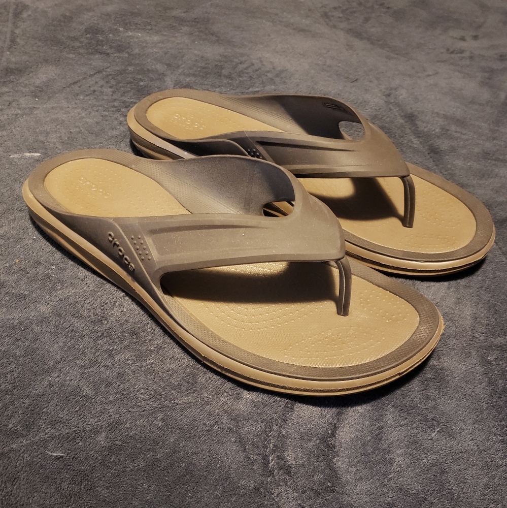 Like New Crocs Flip Flops Brown and Tan Sz12